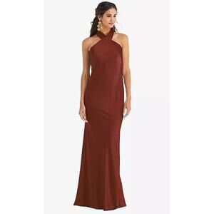 2828 NWT Lovely LB025 Draped Twist Halter Tie-Back Trumpet Gown